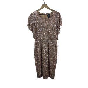 Adrianna Papell Women's 12 Sequin Bead Blush Flutter Sleeve Flapper Dress 252982